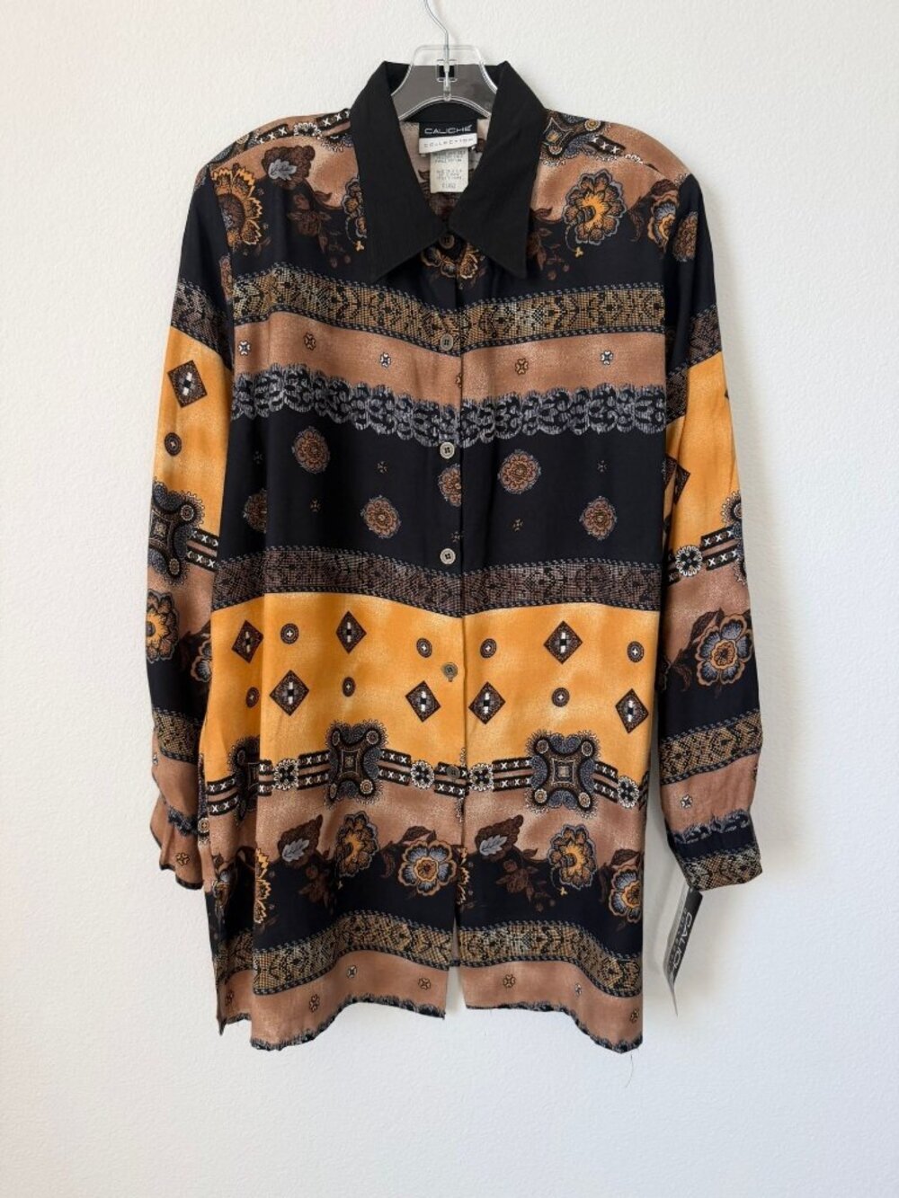 Caliche Collection Vintage Long Sleeve Button Front Multicolor Blouse Size XL